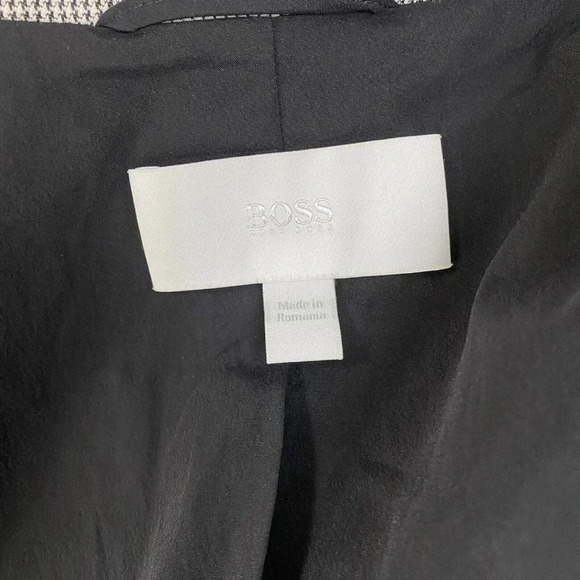 Hugo Boss Jelinita Blazer Black White Full Zip Wool Blend Houndstooth Jacket 2 - Picture 12 of 16